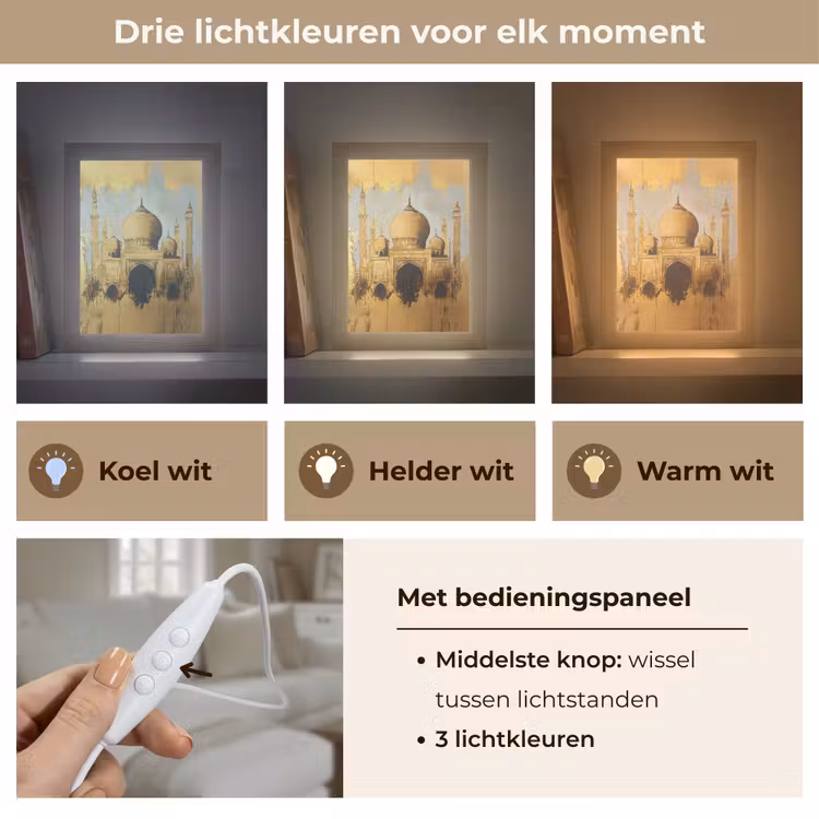 Moskee - Goud - Arabisch - Ramadan - Islamitische Light Box met kabel (Tafellamp) klein -USP_lichtkleurNL