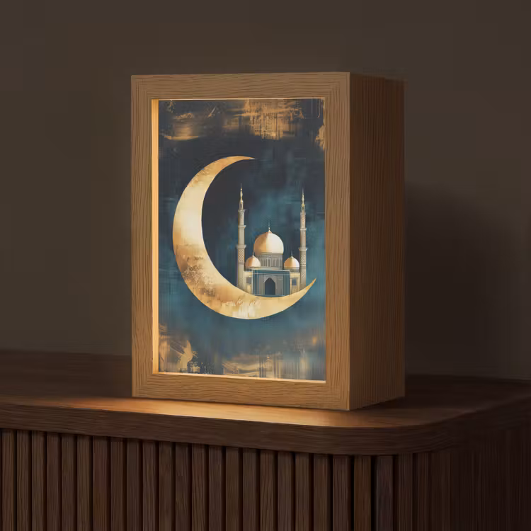 Moskee - Halve maan - Goud - Ramadan - Islamitische Light Box met kabel (Tafellamp) klein -z3d_website