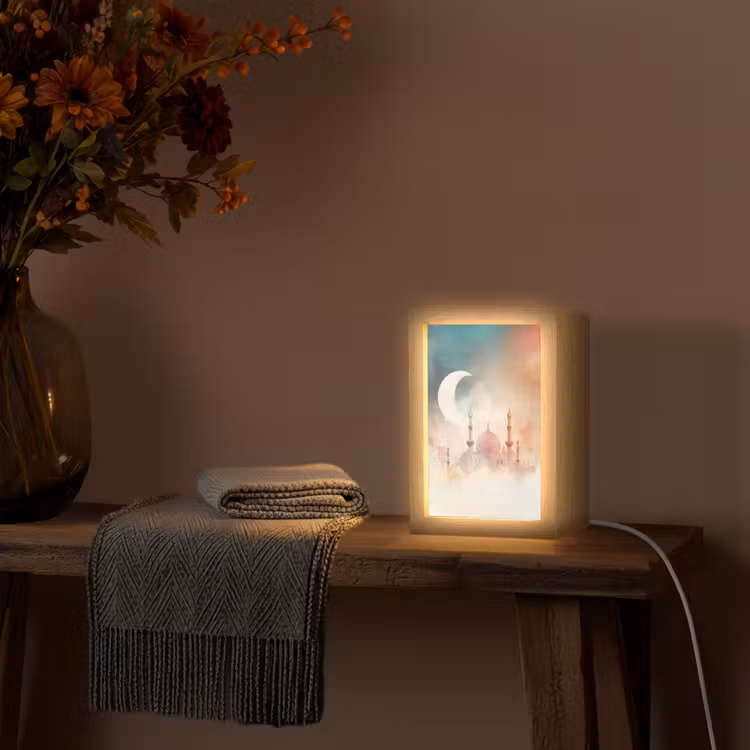 Moskee - Kleurrijke wolken - Arabisch - Ramadan - Islamitische Light Box met kabel (Tafellamp) klein -sfeer4