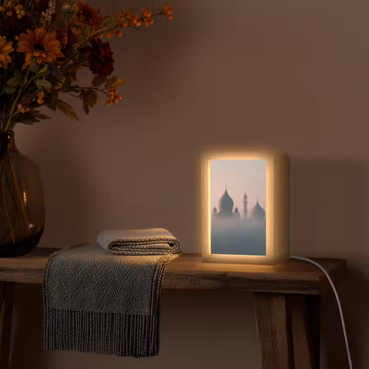 Moskee - Minaretten - mist - Islamitisch Light Box met kabel (Tafellamp) klein -sfeer4