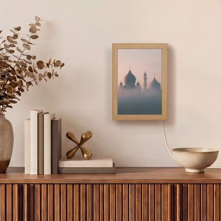 Moskee - Minaretten - mist - Islamitisch Light Box met kabel (Tafellamp) klein -sfeer2