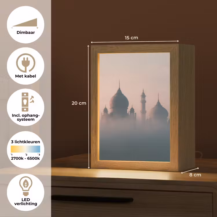 Moskee - Minaretten - mist - Islamitisch Light Box met kabel (Tafellamp) klein -USP_NL