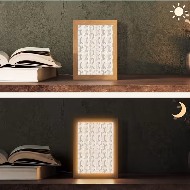 Motief - Abstract - Beige Light Box met kabel (Tafellamp) klein 925 -sfeer3
