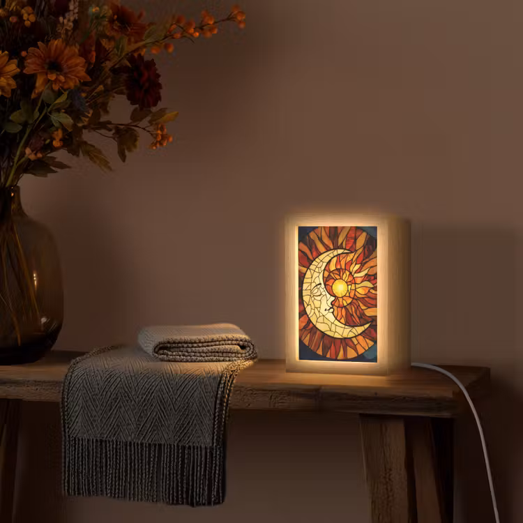Mozaïek - Glas - Maan - Donkerblauw Light Box met kabel (Tafellamp) klein -sfeer4