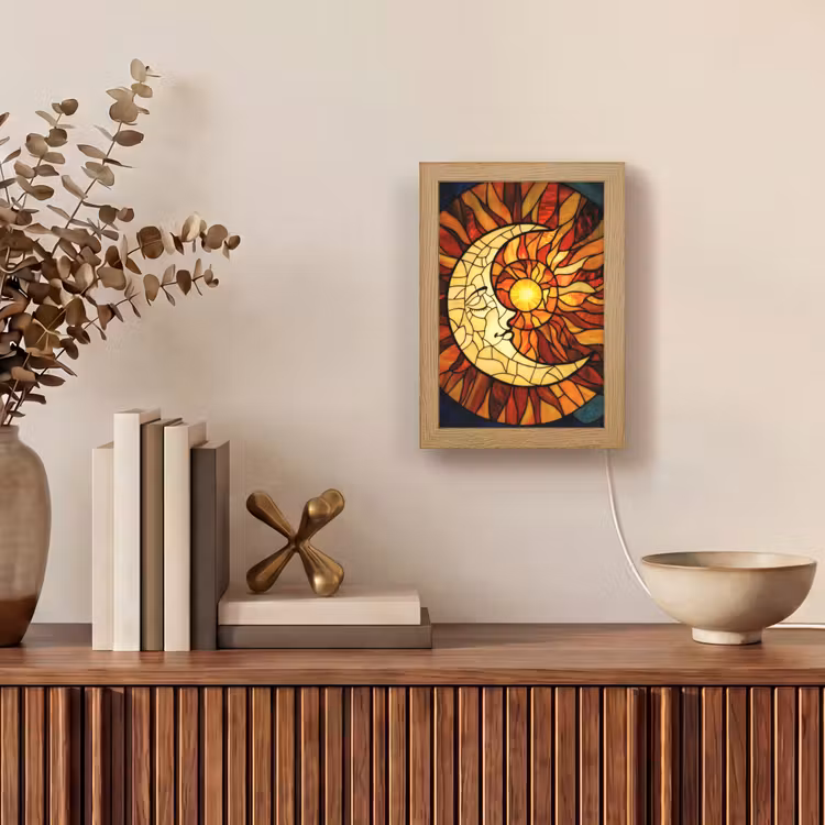 Mozaïek - Glas - Maan - Donkerblauw Light Box met kabel (Tafellamp) klein -sfeer2