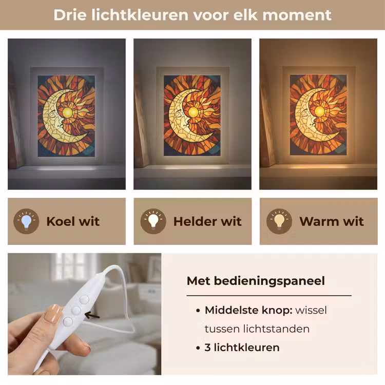 Mozaïek - Glas - Maan - Donkerblauw Light Box met kabel (Tafellamp) klein -USP_lichtkleurNL