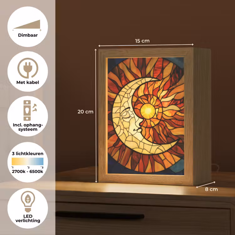 Mozaïek - Glas - Maan - Donkerblauw Light Box met kabel (Tafellamp) klein -USP_NL