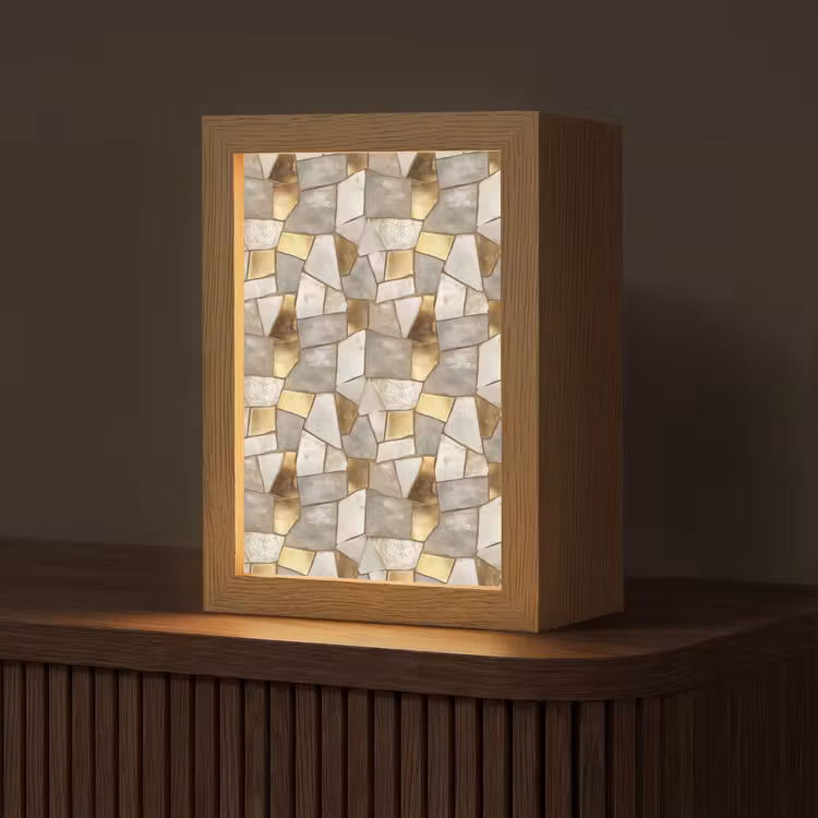 Mozaïek - Marmer - Goud Light Box met kabel (Tafellamp) klein 925 -z3d_website