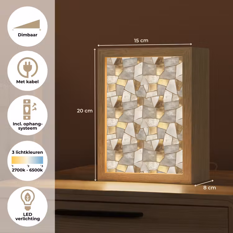 Mozaïek - Marmer - Goud Light Box met kabel (Tafellamp) klein 925 -USP_NL