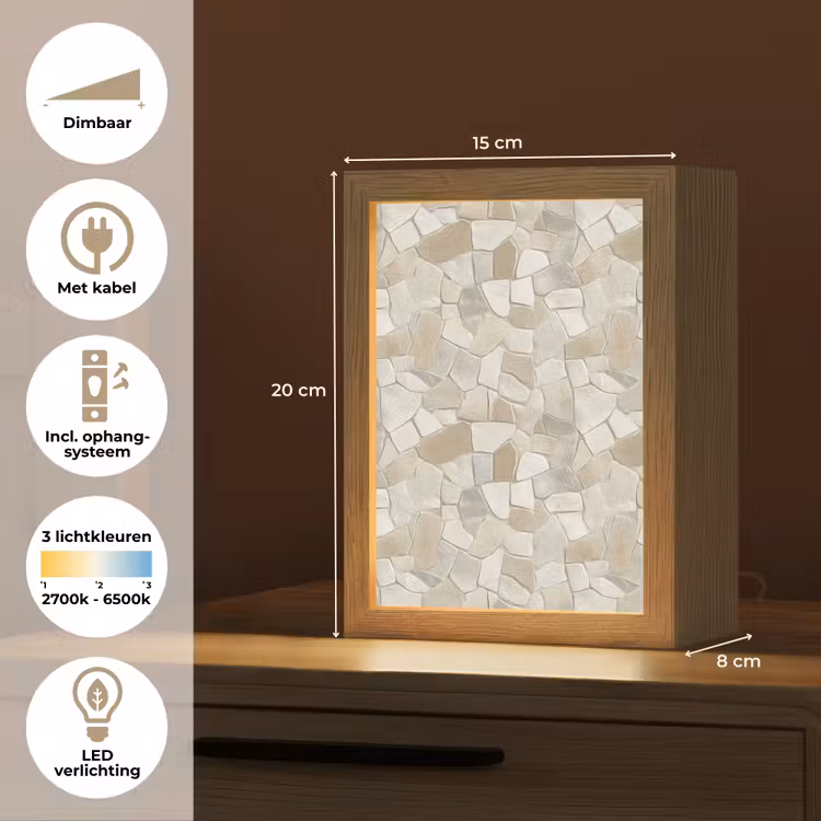 Mozaïek - Stenen - Beige Light Box met kabel (Tafellamp) klein 925 -USP_NL