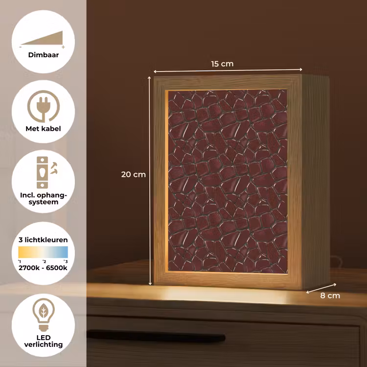 Mozaïek - Tegel - Bordeauxrood Light Box met kabel (Tafellamp) klein 925 -USP_NL