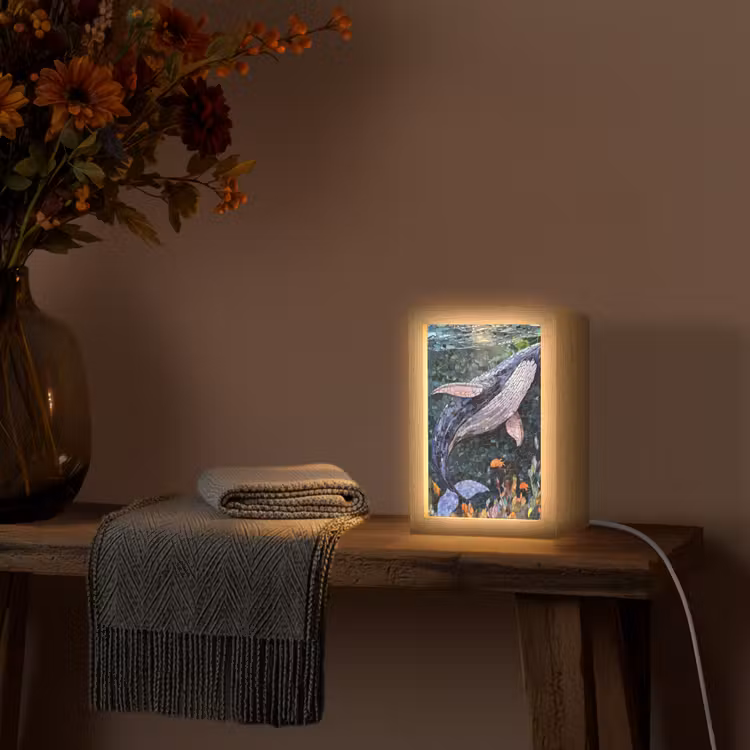 Mozaïek - Walvis - Koraal - Water Light Box met kabel (Tafellamp) klein -sfeer4