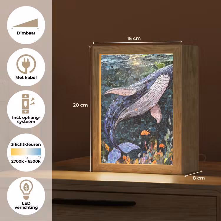Mozaïek - Walvis - Koraal - Water Light Box met kabel (Tafellamp) klein -USP_NL