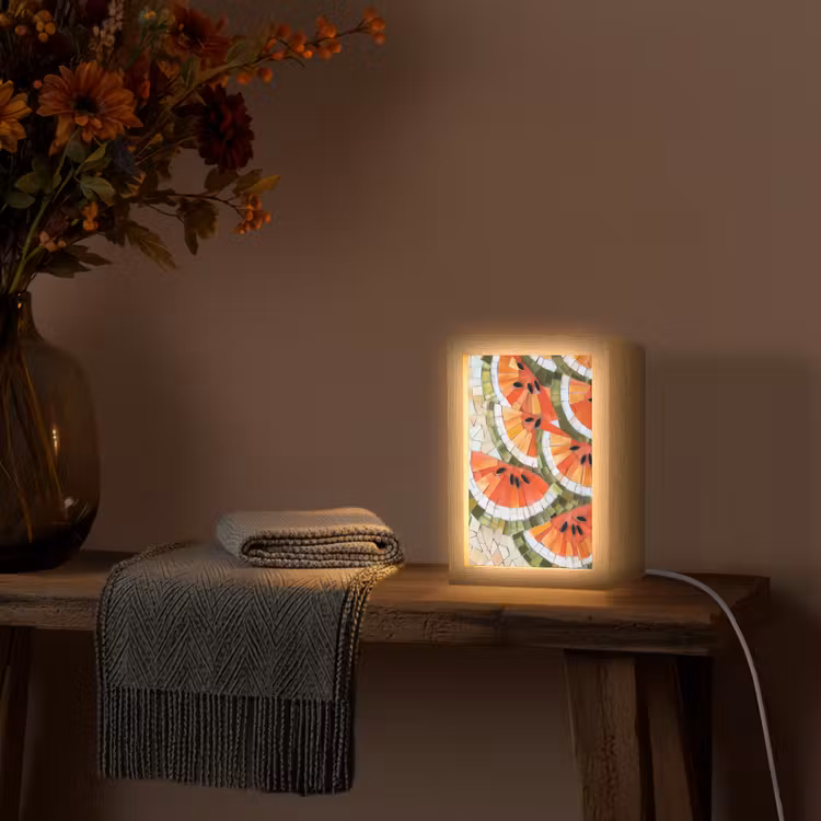 Mozaïek - Watermeloen - Rood - Pitten Light Box met kabel (Tafellamp) klein -sfeer4