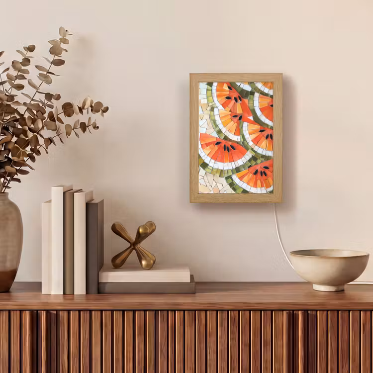 Mozaïek - Watermeloen - Rood - Pitten Light Box met kabel (Tafellamp) klein -sfeer2