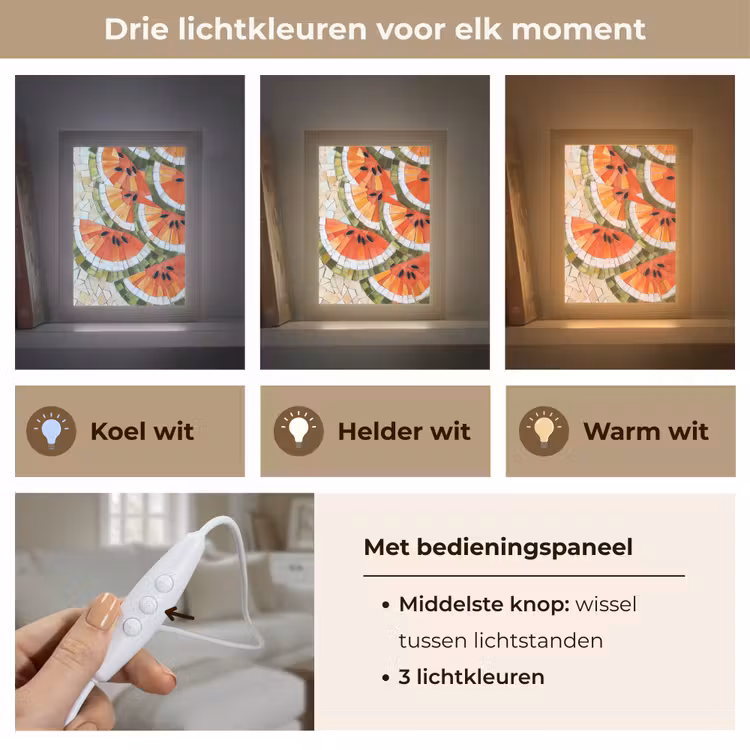 Mozaïek - Watermeloen - Rood - Pitten Light Box met kabel (Tafellamp) klein -USP_lichtkleurNL