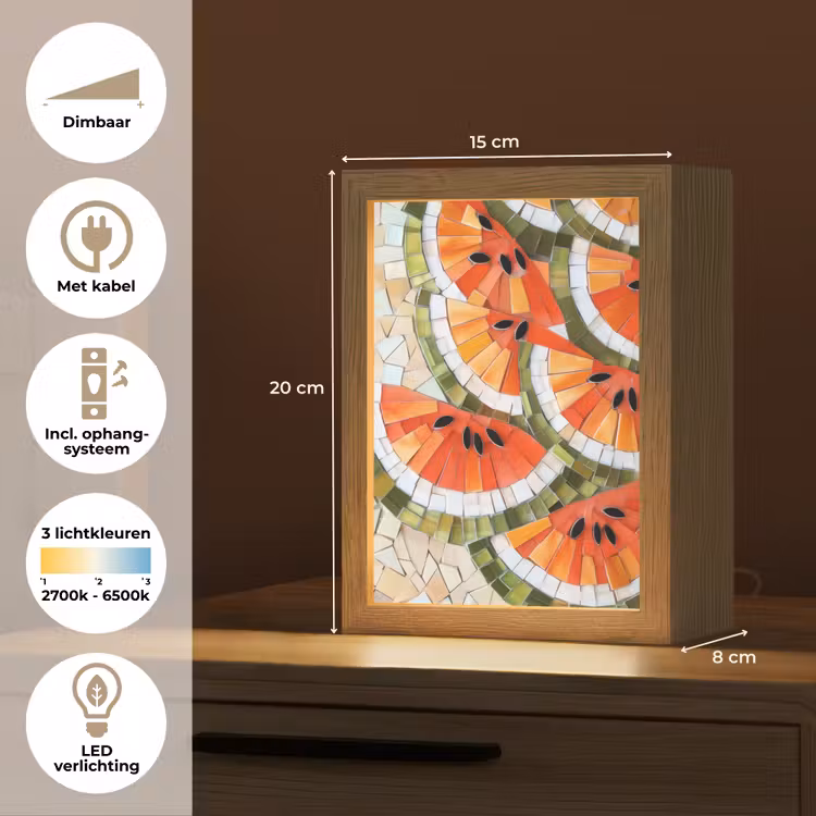 Mozaïek - Watermeloen - Rood - Pitten Light Box met kabel (Tafellamp) klein -USP_NL