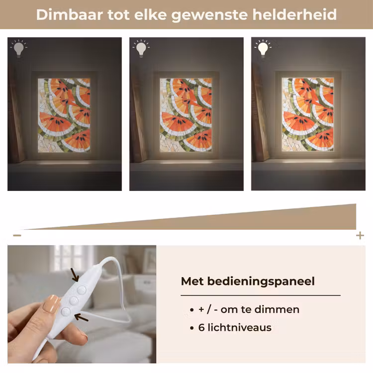 Mozaïek - Watermeloen - Rood - Pitten Light Box met kabel (Tafellamp) klein -USP_dimbaarNL