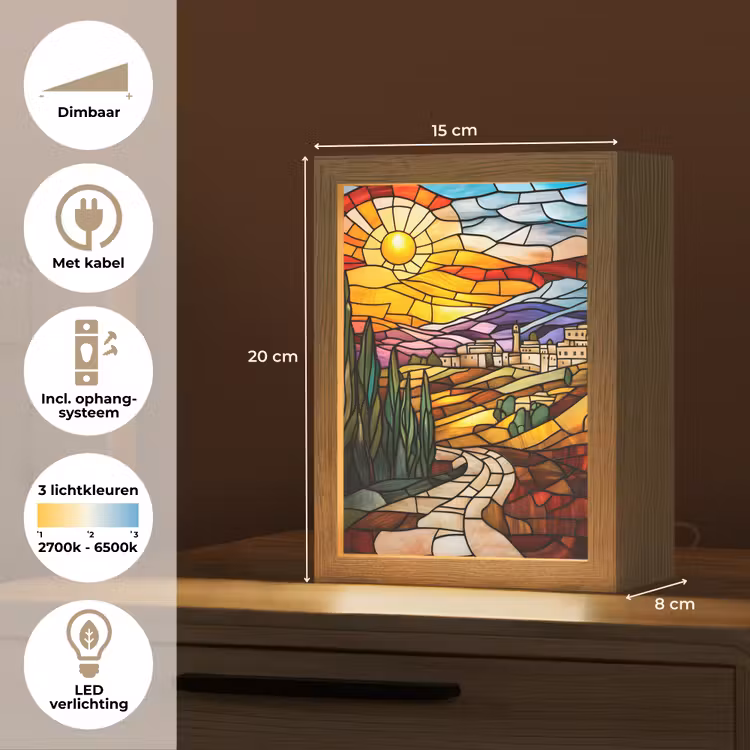Mozaïek - Zon - Landschap - Dorp Light Box met kabel (Tafellamp) klein -USP_NL