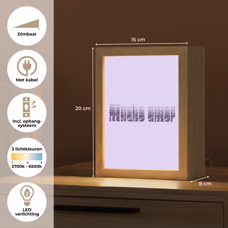 Mucho amor - Paars - Gelaagde letters Light Box met kabel (Tafellamp) klein -USP_NL
