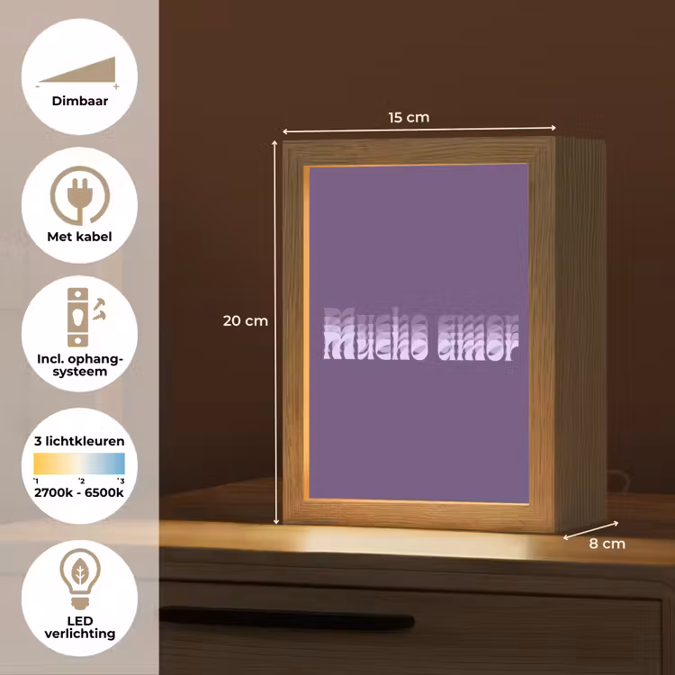 Mucho amor - Paars - Grafisch Light Box met kabel (Tafellamp) klein -USP_NL