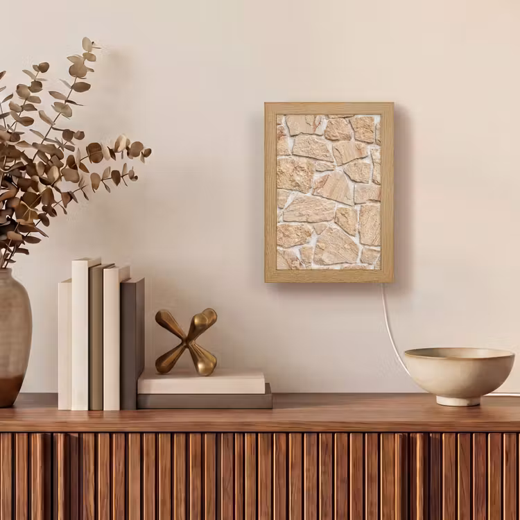 Muur - Steen - Patroon - Rustiek - Beige Light Box met kabel (Tafellamp) klein -sfeer2