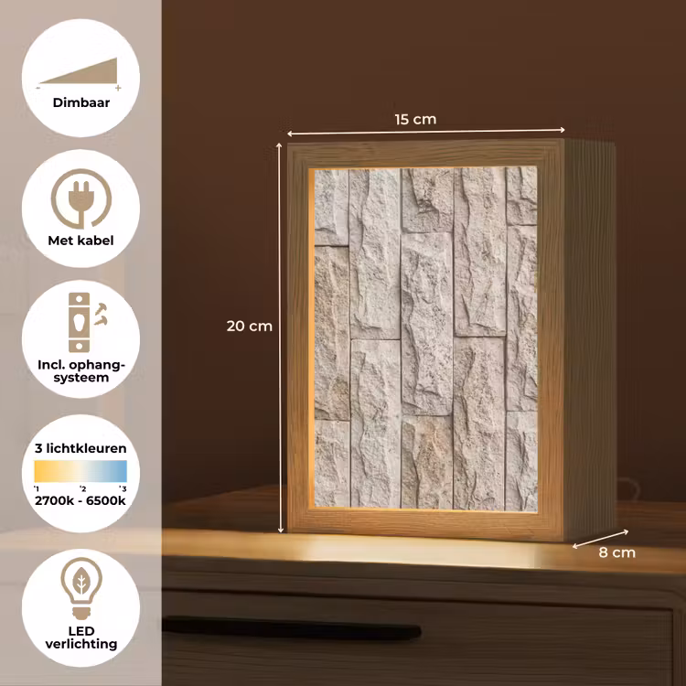 Muur - Steen - Ruw - Beige - Textuur Light Box met kabel (Tafellamp) klein -USP_NL