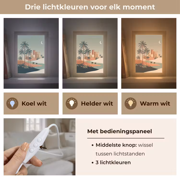 Nachtlandschap - Kamelen - Sterren - zandduinden Light Box met kabel (Tafellamp) klein -USP_lichtkleurNL