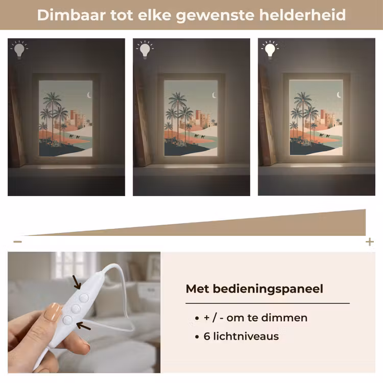 Nachtlandschap - Kamelen - Sterren - zandduinden Light Box met kabel (Tafellamp) klein -USP_dimbaarNL