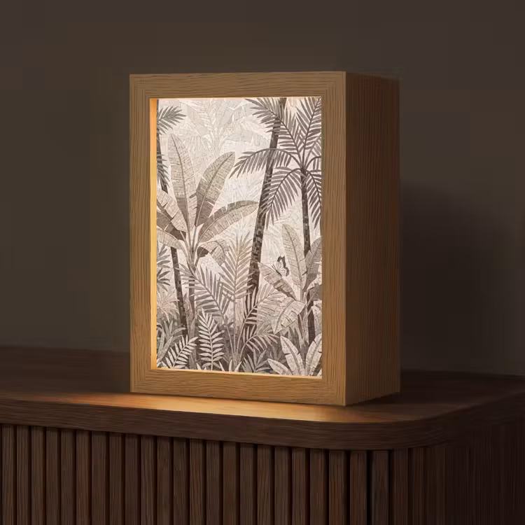 Natuur - Bladeren - Landschap - Mozaïek - Beige Light Box met kabel (Tafellamp) klein -z3d_website
