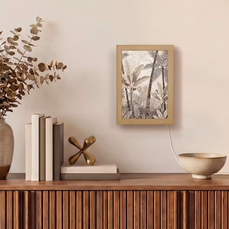 Natuur - Bladeren - Landschap - Mozaïek - Beige Light Box met kabel (Tafellamp) klein -sfeer2