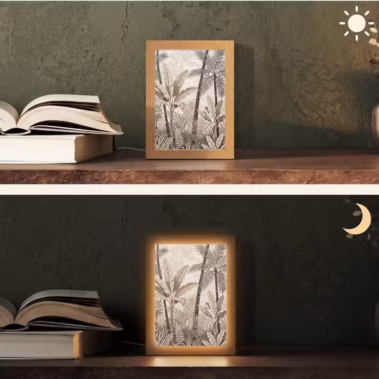 Natuur - Bladeren - Landschap - Mozaïek - Beige Light Box met kabel (Tafellamp) klein -sfeer3