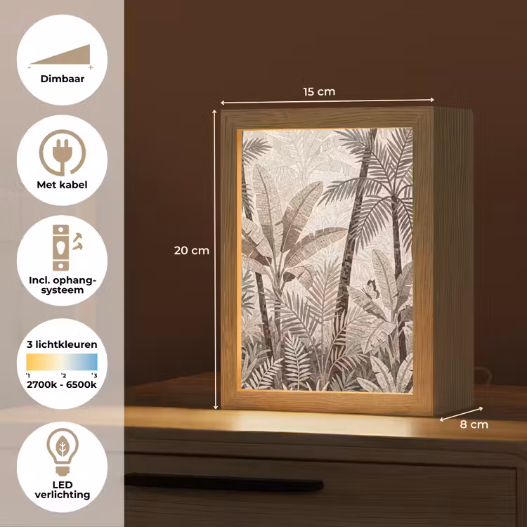 Natuur - Bladeren - Landschap - Mozaïek - Beige Light Box met kabel (Tafellamp) klein -USP_NL