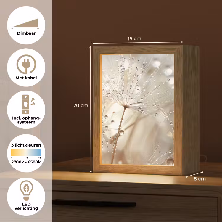 Natuur - Bloemen - Druppels - Regen Light Box met kabel (Tafellamp) klein -USP_NL