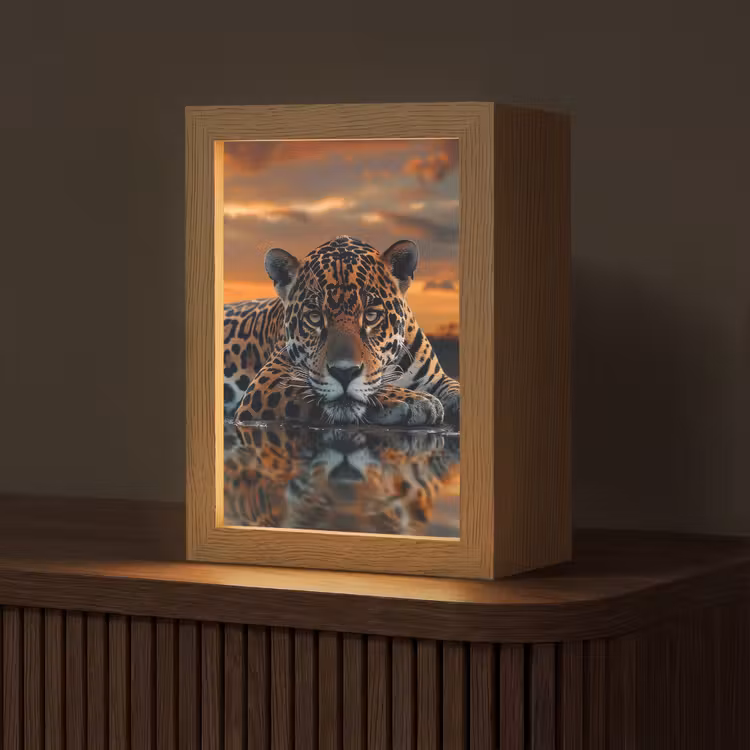 Natuur - Luipaard - Dier - Zonsondergang - Modern Light Box met kabel (Tafellamp) klein -z3d_website