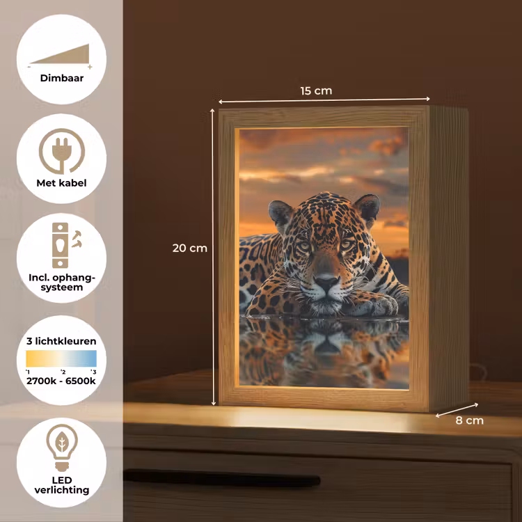 Natuur - Luipaard - Dier - Zonsondergang - Modern Light Box met kabel (Tafellamp) klein -USP_NL