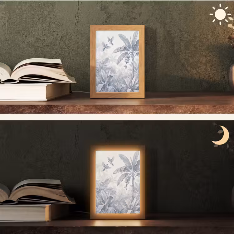 Natuur - Vogel - Jungle - Illustratie - Blauw Light Box met kabel (Tafellamp) klein -sfeer3