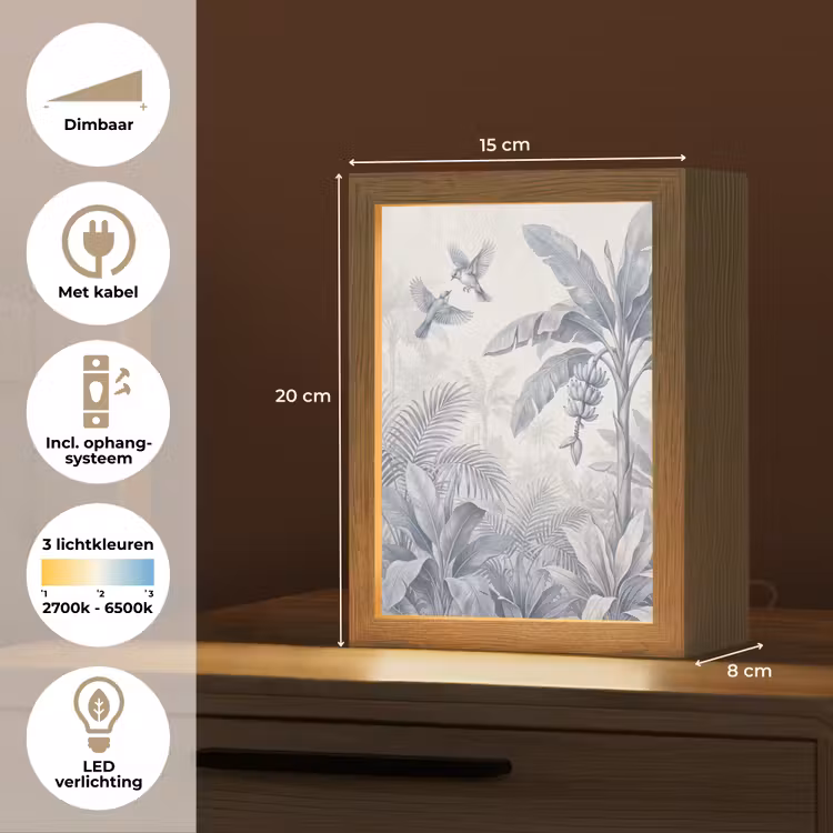 Natuur - Vogel - Jungle - Illustratie - Blauw Light Box met kabel (Tafellamp) klein -USP_NL