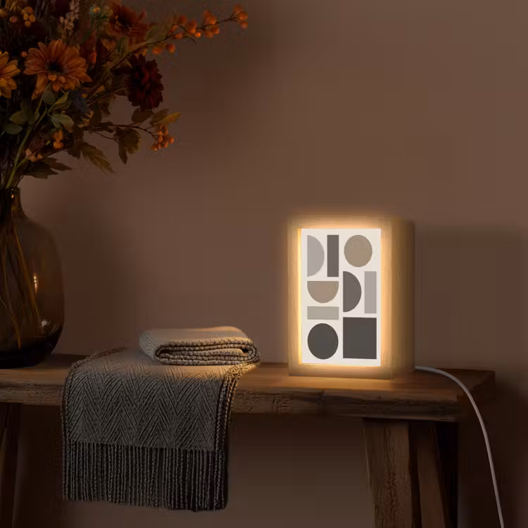 Natuurlijke tinten - Grafisch - Verticale compositie Light Box met kabel (Tafellamp) klein -sfeer4