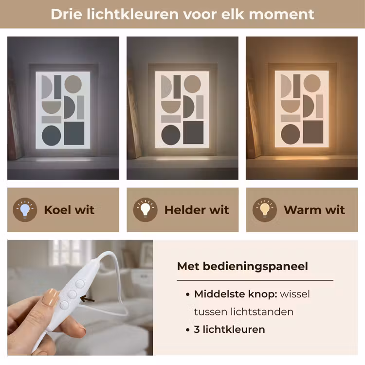 Natuurlijke tinten - Grafisch - Verticale compositie Light Box met kabel (Tafellamp) klein -USP_lichtkleurNL