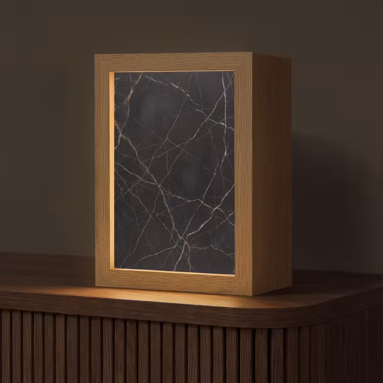 Natuursteen - Marmerpatroon - Abstract - Modern - Zwart - Goud Light Box met kabel (Tafellamp) klein -z3d_website