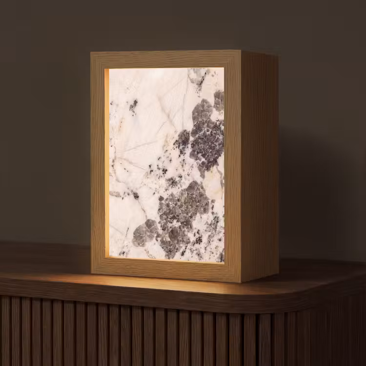 Natuursteen - Patroon - Abstract - Beige - Grijs Light Box met kabel (Tafellamp) klein -z3d_website
