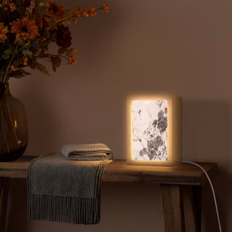 Natuursteen - Patroon - Abstract - Beige - Grijs Light Box met kabel (Tafellamp) klein -sfeer4