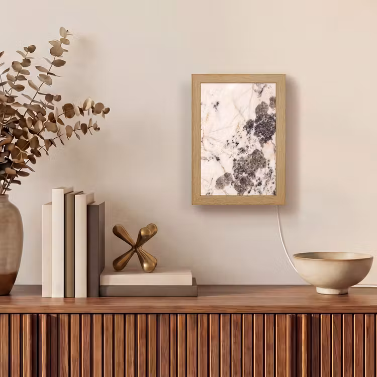 Natuursteen - Patroon - Abstract - Beige - Grijs Light Box met kabel (Tafellamp) klein -sfeer2