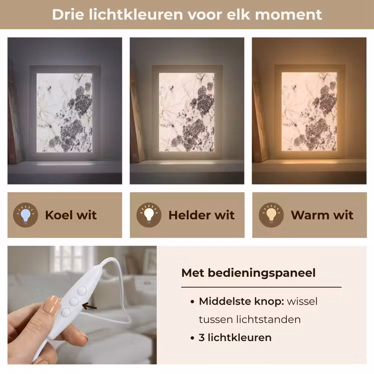 Natuursteen - Patroon - Abstract - Beige - Grijs Light Box met kabel (Tafellamp) klein -USP_lichtkleurNL