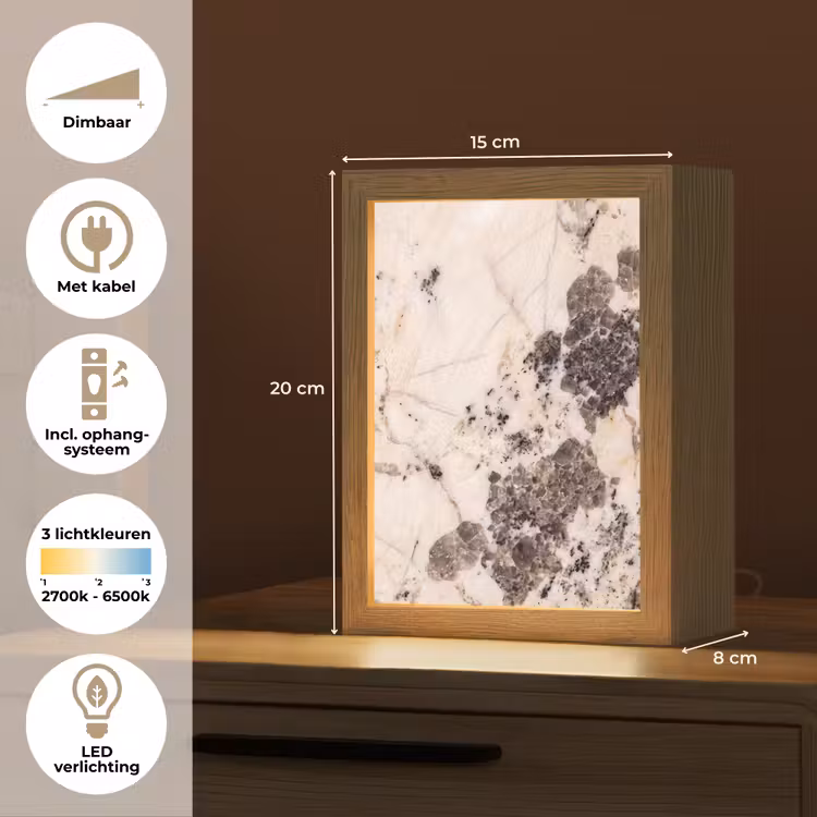 Natuursteen - Patroon - Abstract - Beige - Grijs Light Box met kabel (Tafellamp) klein -USP_NL