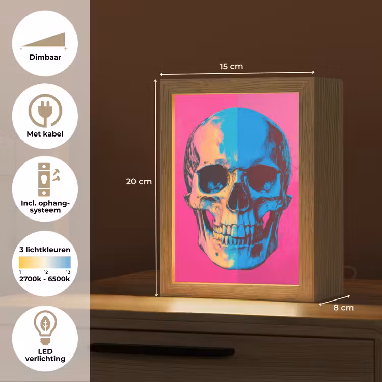 Neon - Blauw - Pop-art - Schedel Light Box met kabel (Tafellamp) klein -USP_NL