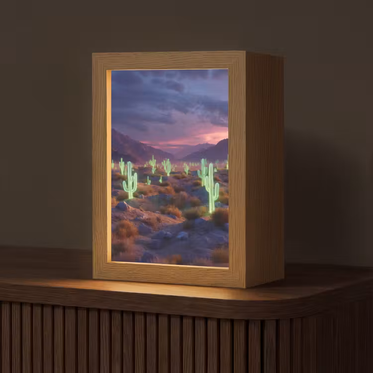 Neon cactussen - Woestijn - Zonsondergang Light Box met kabel (Tafellamp) klein -z3d_website