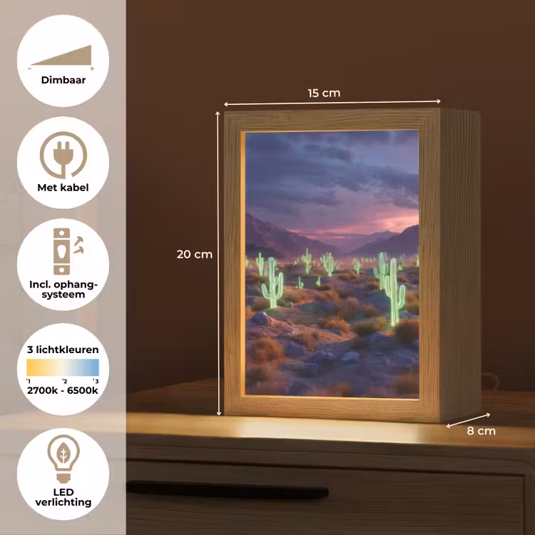 Neon cactussen - Woestijn - Zonsondergang Light Box met kabel (Tafellamp) klein -USP_NL