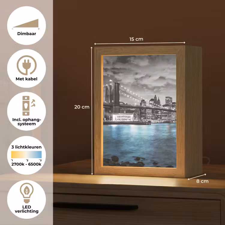 New York - Skyline - Stad - Blauw Light Box met kabel (Tafellamp) klein -USP_NL